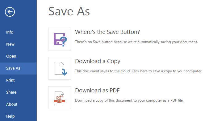 Saving documents through Word Online