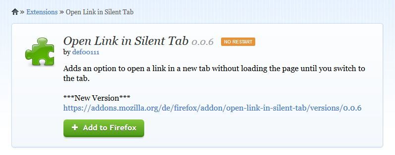 Open Link In Silent Tab add-on for Mozilla Firefox