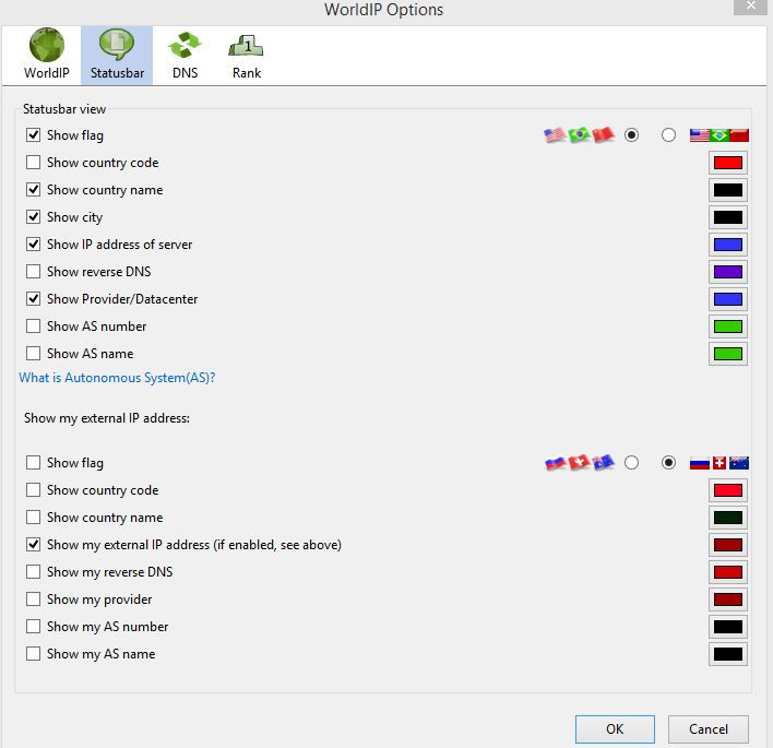 Customizing Statusbar settings for WorldIP