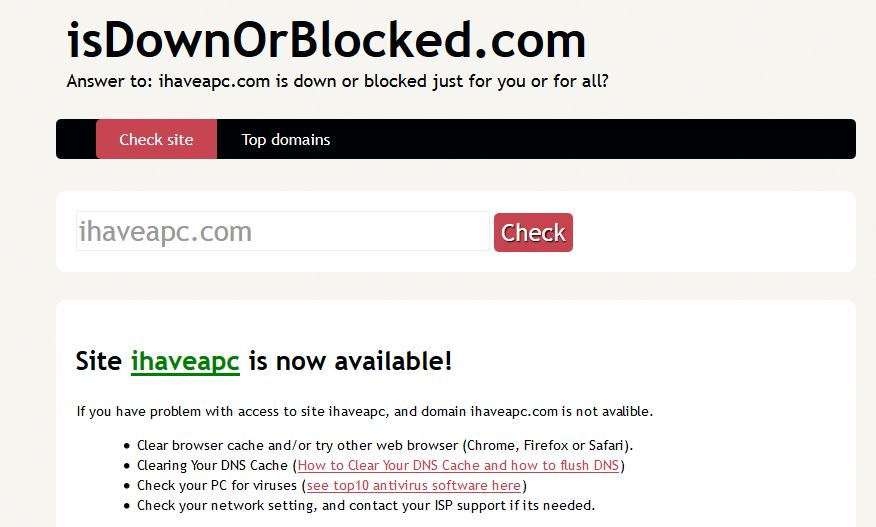 isdownorblocked.com home page