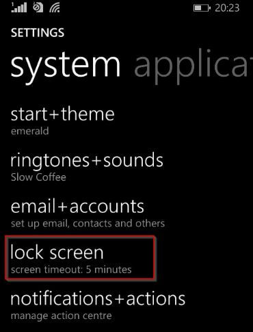 accessing screen lock settings in Windows phone 8.1