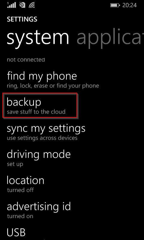 Accessing Windows 8.1 phone settings