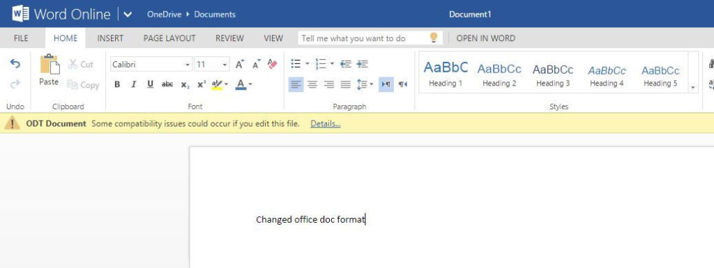 New documents created with OpenDocument format