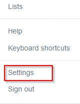 Accessing Twitter settings