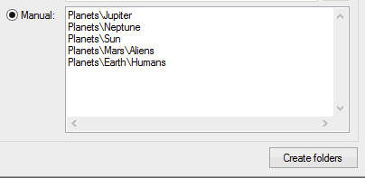 Manually entering the folder list for creating in Text 2 Folders