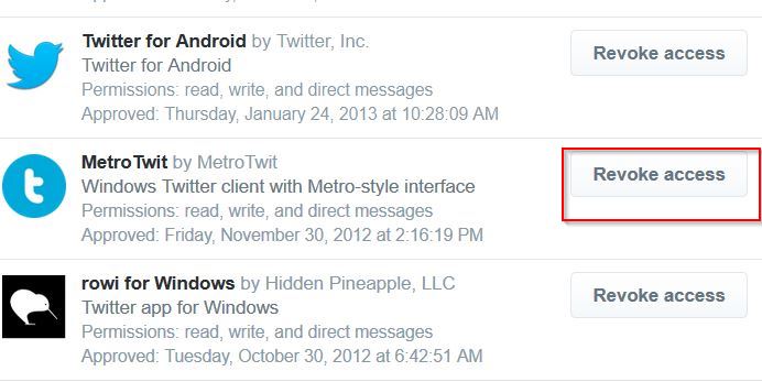 Revoking access to 3rd party apps in Twitter