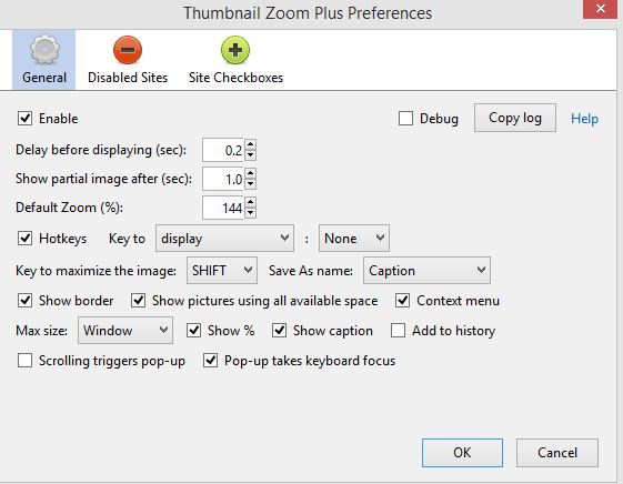 configuring hot keys and other preferences for thumbnail zoom plus