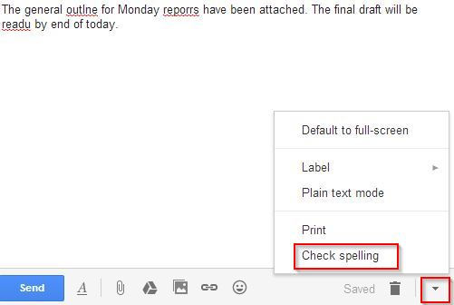 using the spell check feature in Gmail