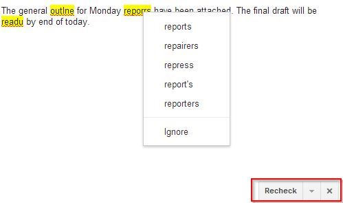 correcting the typos in Gmail messages using the spell check feature