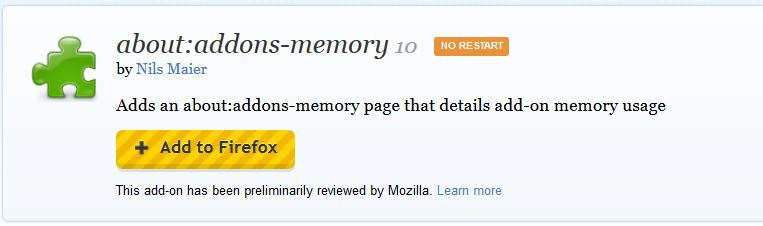 Installing about:addons-memory add-on in Firefox