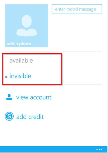 Changing the status and setting a mood message in Skype for Windows phone