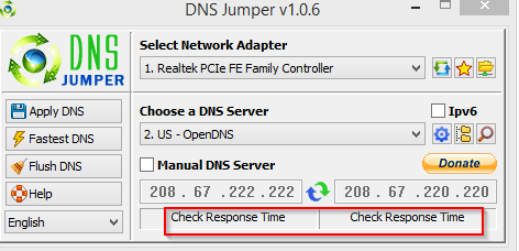 DNS Jumper main interface