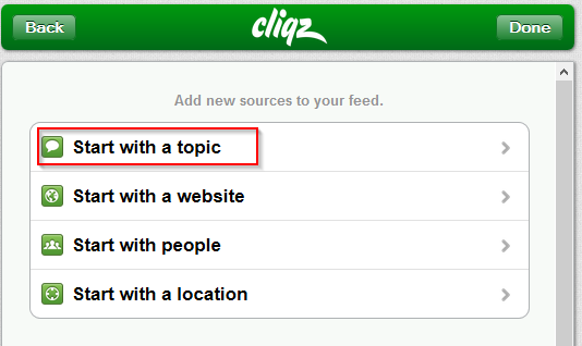 choosing topics of interest, websites of interest, people and location of interest in cliqz