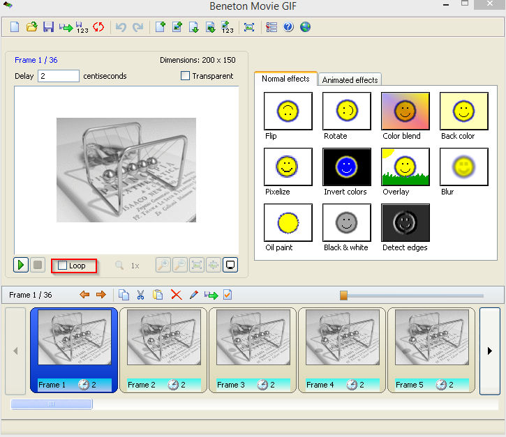 removing loop from animated GIF using Beneton Movie GIF 