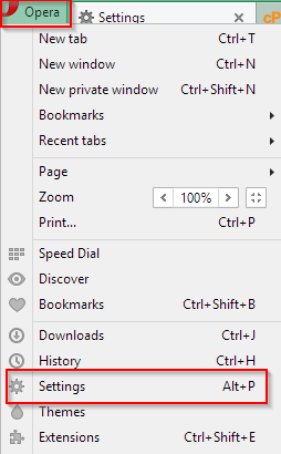 Accessing Opera settings