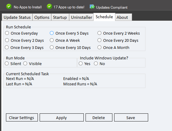 configuring schedule settings for Patch My PC