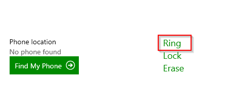 choosing the Ring option to remotely ring the Windows phone