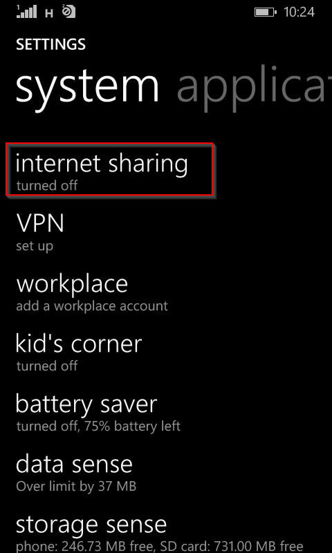 accessing internet sharing options