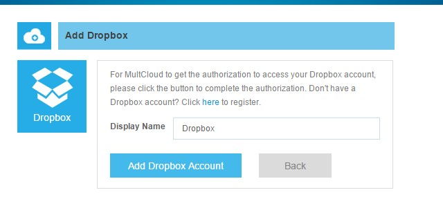 adding a dropbox account to multcloud.com