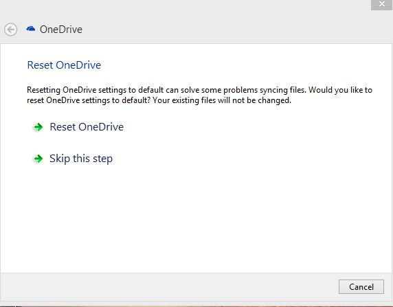 reset onedrive settings using the troubleshooter