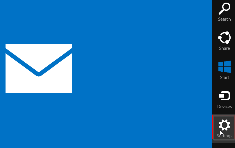 accessing settings charm bar for Mail in Windows 8