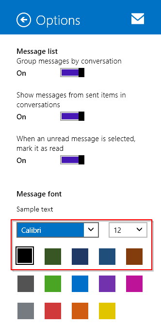 changing message font preferences in Mail for Windows 8/8.1