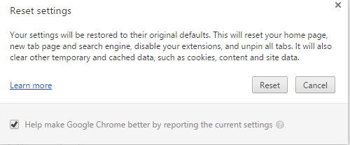 reset settings in Google Chrome