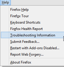 firefox troubleshooting information