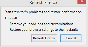 starting the reset process in Firefox