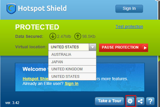 virtual locations for VPN in hotspot shield