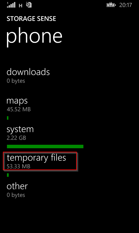 accessing temporary files settings through storage sense