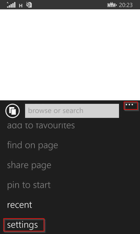 IE settings for Windows phone