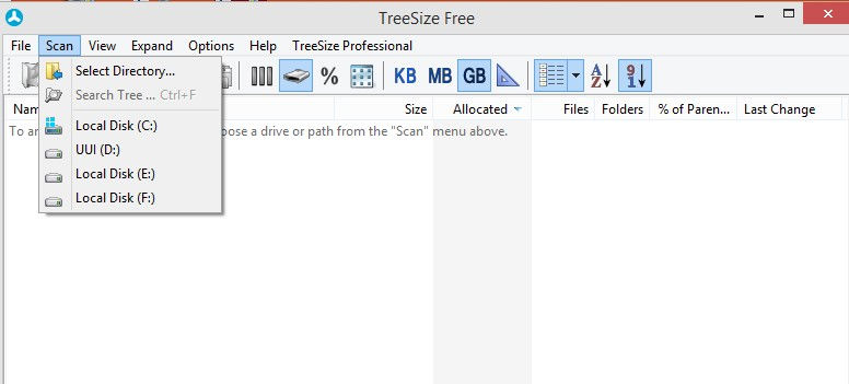 scanning drives for files and folders in treesize free