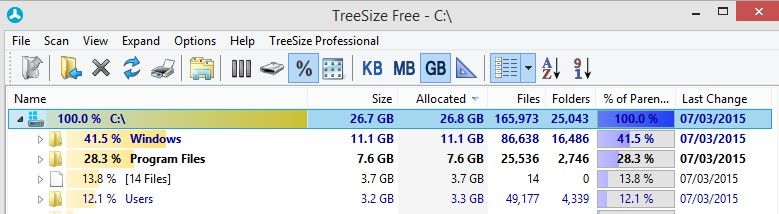 percentage count format display in treesize free