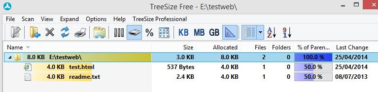 viewing individual folder contents in treesize free