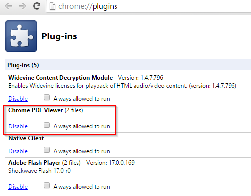 chrome plugins settings page