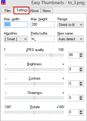 choosing settings for thumbnails