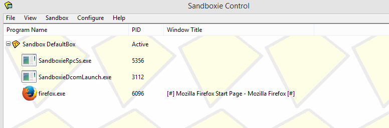 Sandboxie main window 