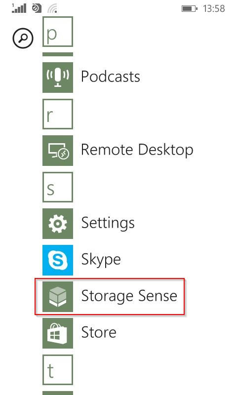 storage sense in Lumia phone