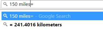 number of miles to km conversion in Google Chrome