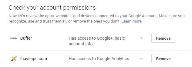 app permissions for Google account