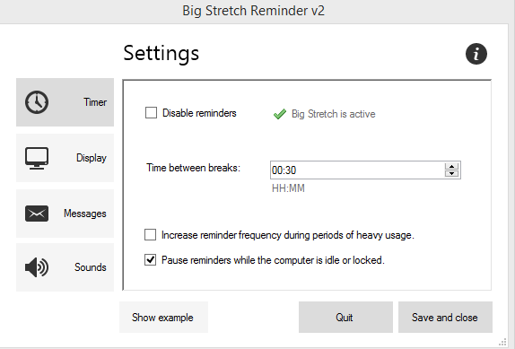 break interval settings in Big Stretch Reminder tool