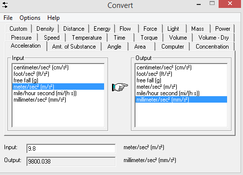 converting acceleration