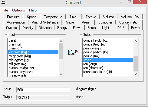 weight conversion from kilograms to stones