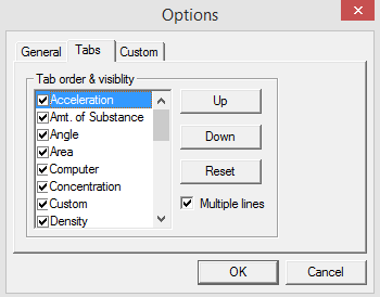 choosing tabs for different units 