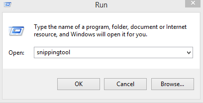 open snippingtool from run box in Windows 8