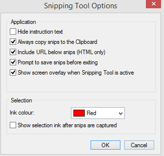 options in snipping tool