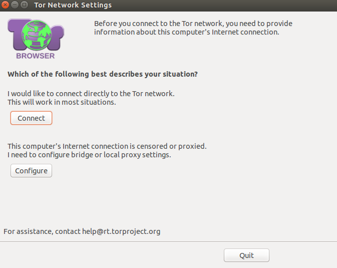 Choosing connection settings during Tor browser launch