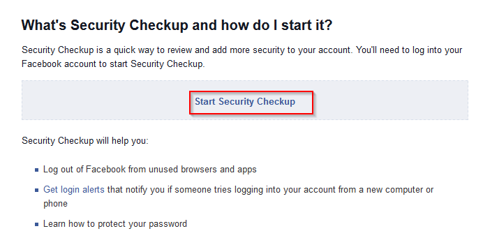 Facebook security checkup tool