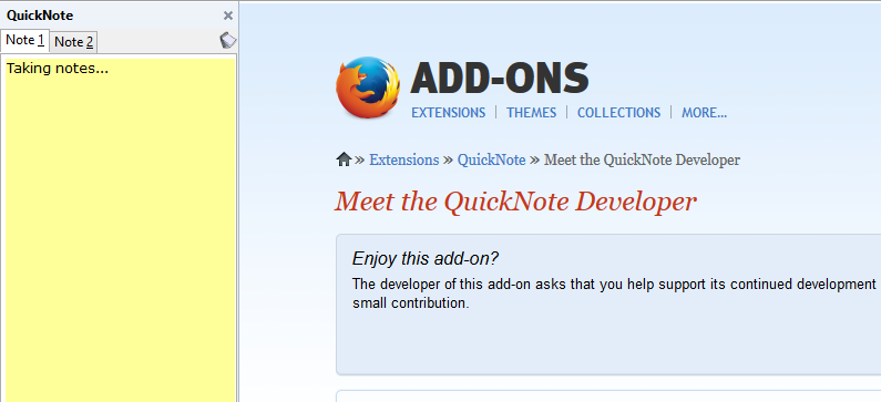 QuickNote as a sidebar in Firefox